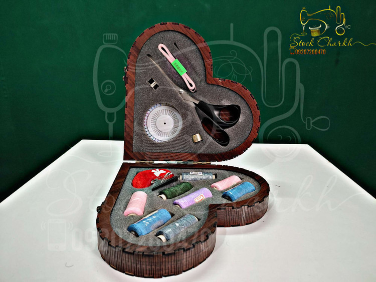 جعبه لوازم خیاطی (طرح قلب چوبی)